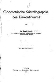 Cover of: Geometrische Kristallographie des Diskontinuums by Paul Niggli