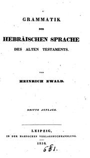 Cover of: Grammatik der hebräischen Sprache des Alten Testaments