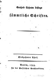 Cover of: Gotthold Ephraim Lessings sämmtliche Schriften..