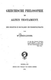 Cover of: Griechische Philosophie im alten Testament: eine Einleitung in die Psalmen ...