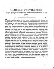 Cover of: Glossarium vetus Latino-Germanicum e codice Trevirensi primum editum