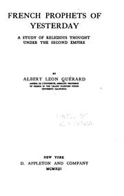 Cover of: French Prophets of Yesterday: A Study of Religious Thought Under the Second ...