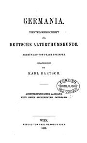 Cover of: Germania. vierteljahsschrift fur Deutsche Alterthumskumde. by Karl Bartsch