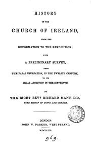 Cover of: History of the Church of Ireland, from the Reformation (to the union of the Churches of England ...