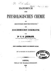 Cover of: Handbuch der physiologischen Chemie: Mit besonderer Berücksichtigung der zoochemischen Dokimastik