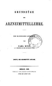 Cover of: Grundzüge der Arzneimittellehre: Ein klinisches Lehrbuch by Carl Binz, Carl Binz