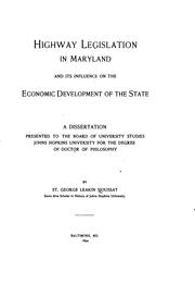 Cover of: Highway Legislation in Maryland and Its Influence on the Economic ...