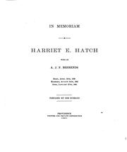 Cover of: In Memoriam Harriet E. Hatch: Wife of A. J. F. Behrends