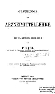 Cover of: Grundzuege der Arzneimittellehre: ein klinisches Lehrbuch by Carl Binz