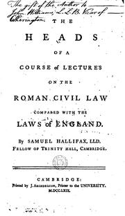 Cover of: The Heads of a Course of Lectures on the Roman Civil Law Compared with the ...