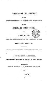 Cover of: Historical Statement of the Improvements Made in the Duty Performed by the Steam Engines in ... | Thomas Lean