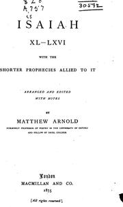 Cover of: Isaiah XL-LXVI: With the Shorter Prophecies Allied to it by Matthew Arnold