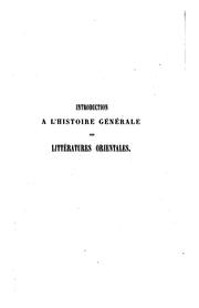 Cover of: Introduction à l'histoire générale des littératures orientales: leçons faites à l'Université ...