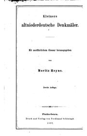 Cover of: Kleinere altniederdeutsche Denkmäler; mit ausführlichem Glossar.
