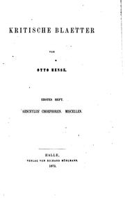 Cover of: Kritische Blaetter by Otto Hense