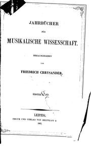 Cover of: Jahrbücher für musikalische Wissenschaft by Friedrich Chrysander