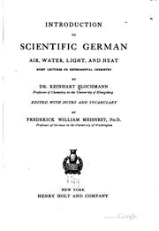 Cover of: Introduction to Scientific German: Eight Lectures on Experimental Chemistry ... by Reinhart Blochmann