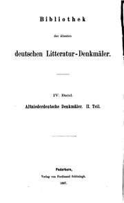 Cover of: Kleinere altniederdeutsche Denkmäler: Mit ausführlichem Glossar herausgegeben