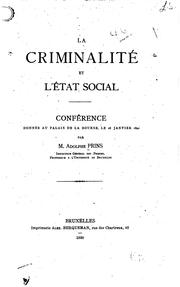 Cover of: La criminalité et l'état social