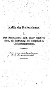 Cover of: Kritik des Rationalismus in Wegscheiders Dogmatik