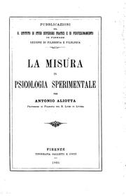 Cover of: La misura in psicologia sperimentale by Antonio Aliotta