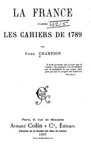 Cover of: La France d'après les cahiers de 1789