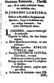 Cover of: Johannis Lomejeri Zutphaniensis Dierum genialium, sive dissertationum philologicarum decas 1[-2 ...