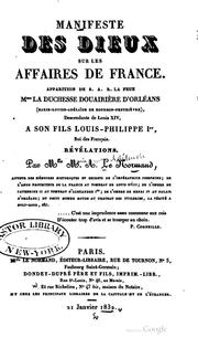 Cover of: Manifeste des dieux sur les affaires de France: Apparition de S.A.R. la feue ...
