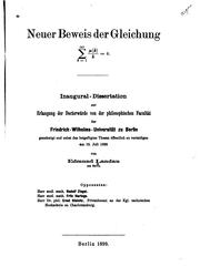 Cover of: Neuer Beweis der Gleichung[the Summation of K=1 to Infinity of] Mu(k)/k=0)
