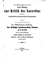 Cover of: Neue Beiträge zur Kritik des Lucretius by Hugo Purmann