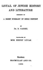 Cover of: Manual of Jewish history and literature, tr. by mrs. H. Lucas
