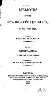 Cover of: Memoirs of the Rev. Dr. Joseph Priestley, to the Year 1795