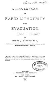 Cover of: Litholapaxy, or, rapid lithotrity with evacuation