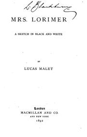 Cover of: Mrs Lorimer: A Sketch in Black and White