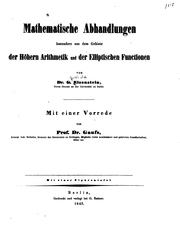 Cover of: Mathematische Abhandlungen: Besonders Aus Dem Gebiete Der Höheren Arithmetik ...