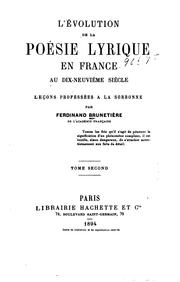 Cover of: L'évolution de la poésis lyrique en France au dix-neuvième siècle... by Ferdinand Brunetière