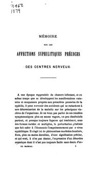 Cover of: Mémoire sur les affections syphilitiques précoces des centres nerveux