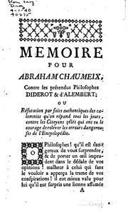 Cover of: Memoire pour Abraham Chaumeix, contre les prétendus philosophes Diderot & d ...