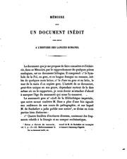 Cover of: Mémoire sur un document inédit pour servir à l'histoire des langues romanes