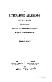 Cover of: Littérature allemande au XVIIIme siècle dans ses rapports avec la ...