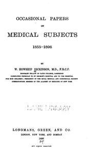 Cover of: Occasional Papers on Medical Subjects, 1855-1896