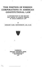 Cover of: The Position of Foreign Corporations in American Constitutional Law: A ...