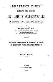 Cover of: Praelectiones in textum iuris canonici de iudiciis ecclesiasticis in scholis ... by Michele Lega