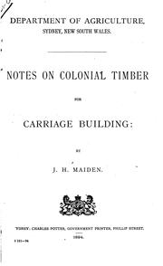 Cover of: Notes on Colonial Timber for Carriage Building