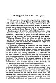 Cover of: The Original Form of the Holiness-Code