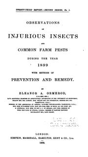 Cover of: Observations of Injurious Insects and Common Farm Pests ... with Methods of Prevention and Remedy | Eleanor Anne Ormerod