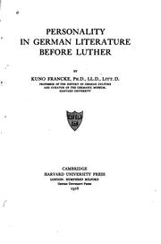 Cover of: Personality in German Literature Before Luther by Kuno Francke, Kuno Francke