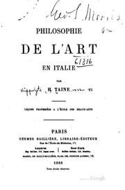Cover of: Philosophie de l'art en Italie: Leçons professées à l'École des beaux-arts by Hippolyte Taine