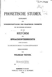 Cover of: Phonetische Studien: Zeitschrift für wissenschaftliche und praktische Phonetik by Wilhelm Viëtor
