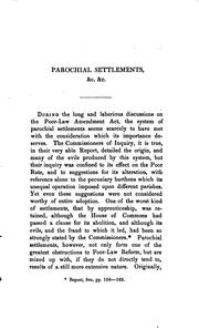 Cover of: Parochial settlements an obstruction to poor law reform